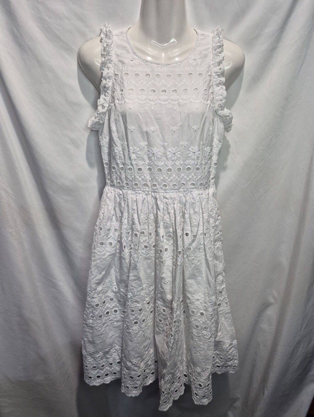 Kate Spade New York White Eyelet Embroidered Fit & Flare Midi Dress Size 6